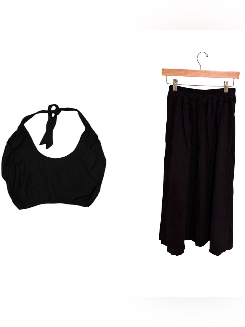 NWOT Black Women's Lounge Set Size S with Halter Top and Maxi Skirt